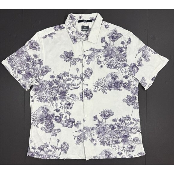 Ksubi Mens Camp Shirt Size Large Skull Floral Graphic Print Resort Short Sleeve - Picture 1 of 13